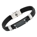 Bracciale in acciaio e cuoio nero con piastra in PVD nero e viti