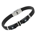 Bracciale in acciaio e cuoio nero con piastre in PVD nero e viti