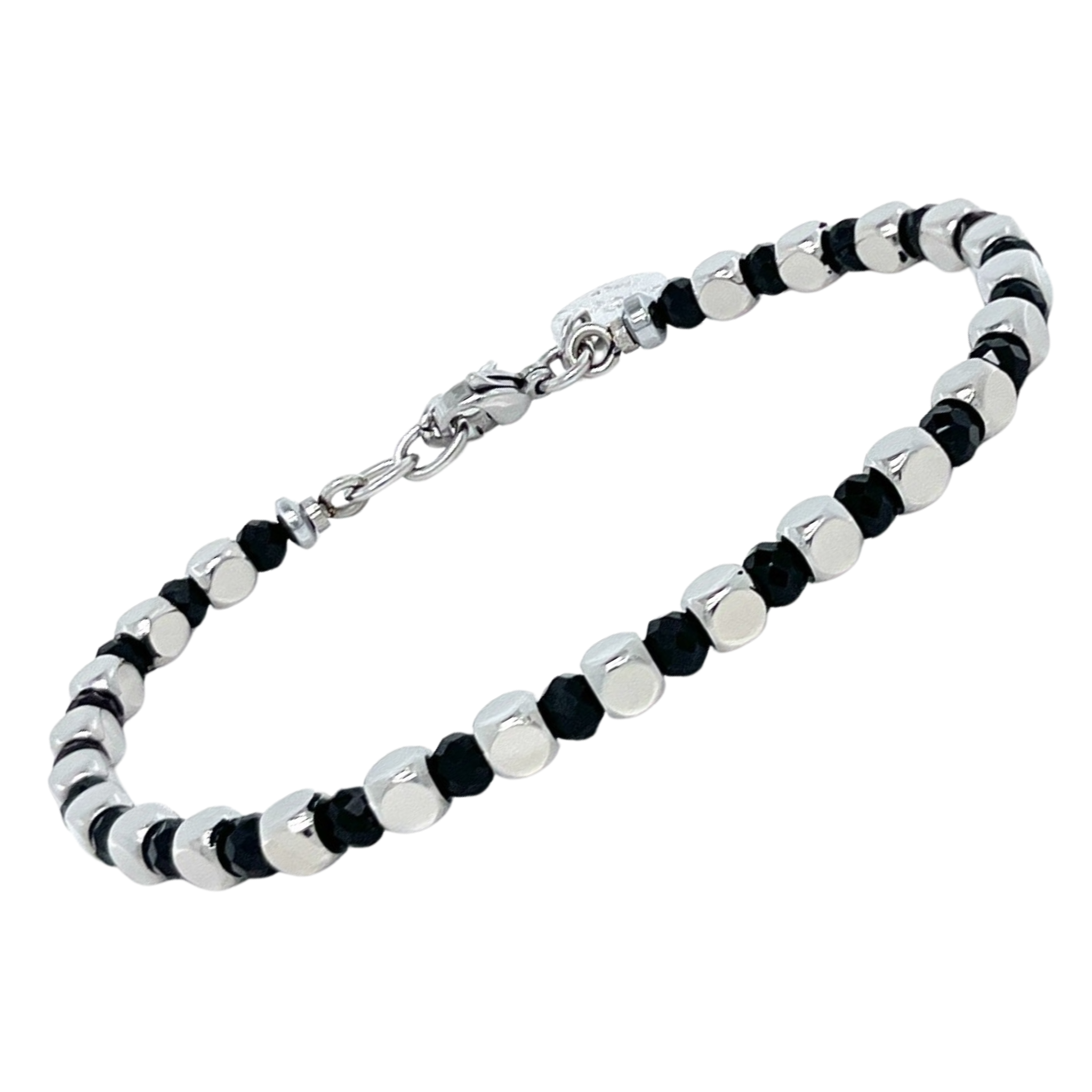 Bracciale con semilavorati in acciaio e Pietra Naturale Spinello