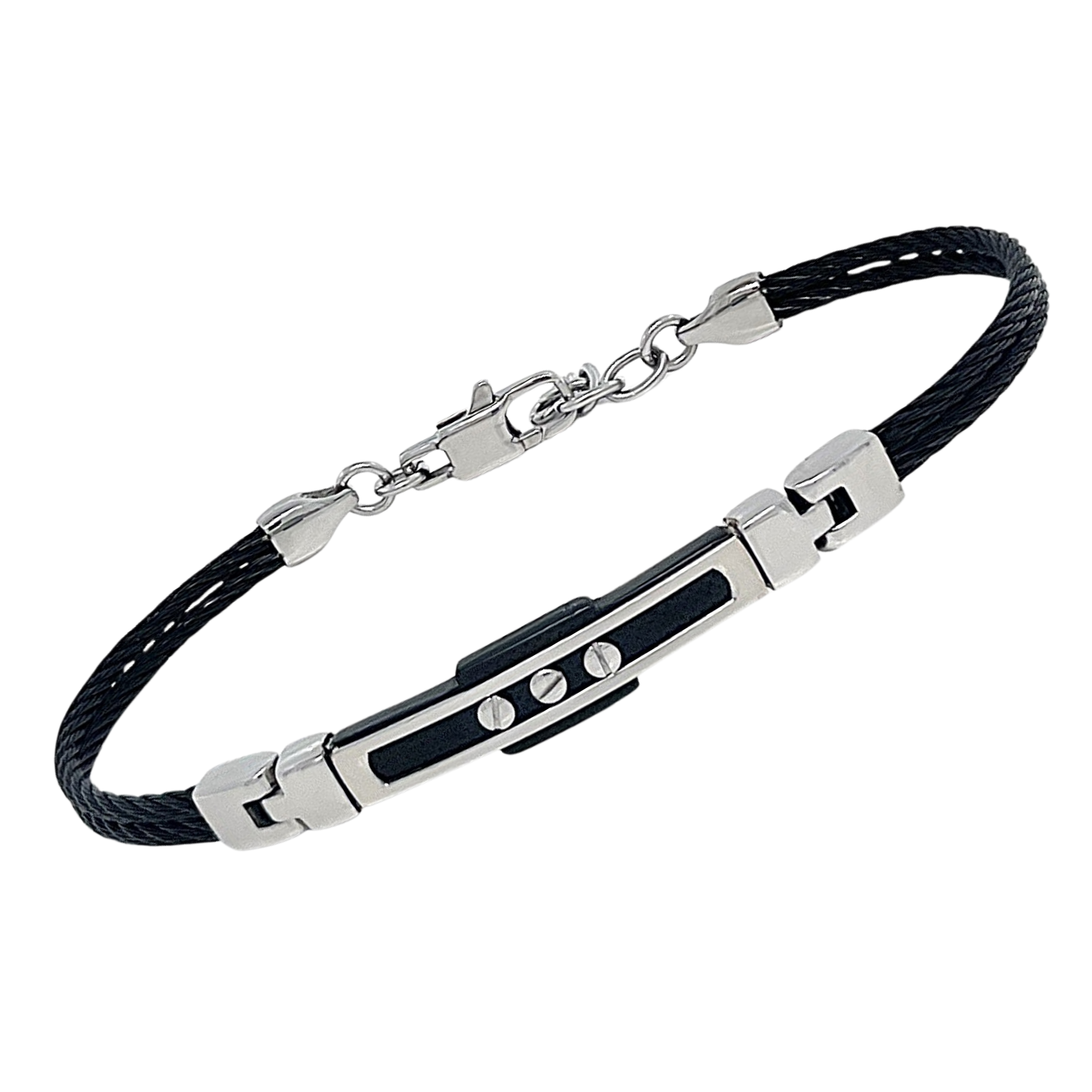 Bracciale cavetto in PVD nero e piastra in PVD nero con viti