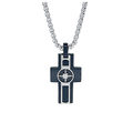 Collana con pendente a croce in acciaio e piastra in PVD nero con rosa dei venti