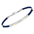 Bracciale cavetto in acciaio PVD blu e piastra godronata con oro 18 kt (gr 0.08)