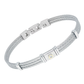 Bracciale cavetto in acciaio con piastra godronata e oro 18Kt e Diamante Naturale 0,015 ct