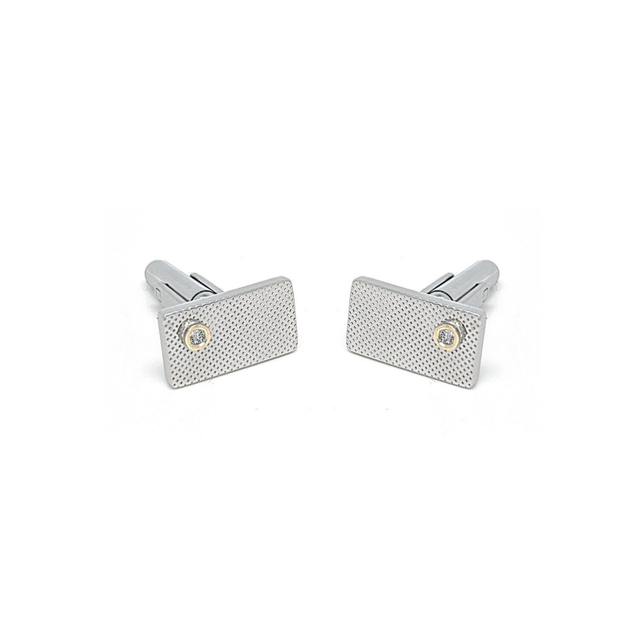 Gemelli in acciaio godronato con oro 18Kt e Diamanti Naturali (0,030 ct)