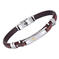 Bracciale in acciaio e cuoio marrone con rosa dei venti oro 18 kt (gr 0.05)