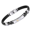 Bracciale in acciaio e cuoio nero con rosa dei venti oro 18 kt (gr 0.05)