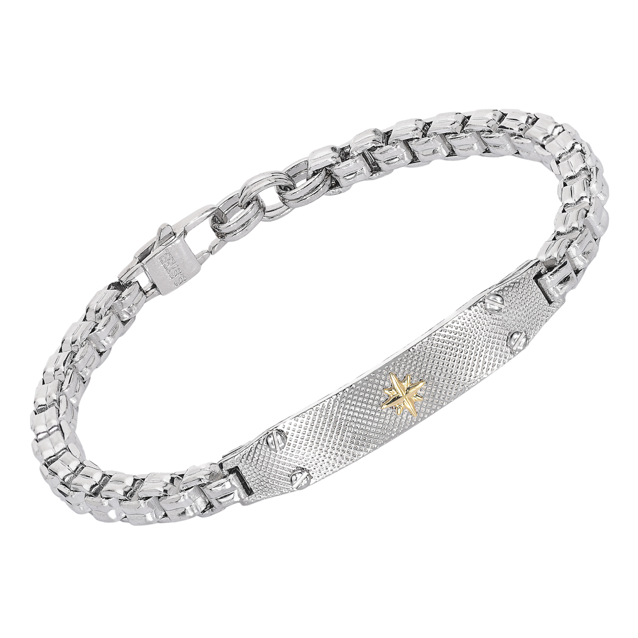 Bracciale con catena in acciaio e rosa dei venti in oro 18 kt (gr 0.05)