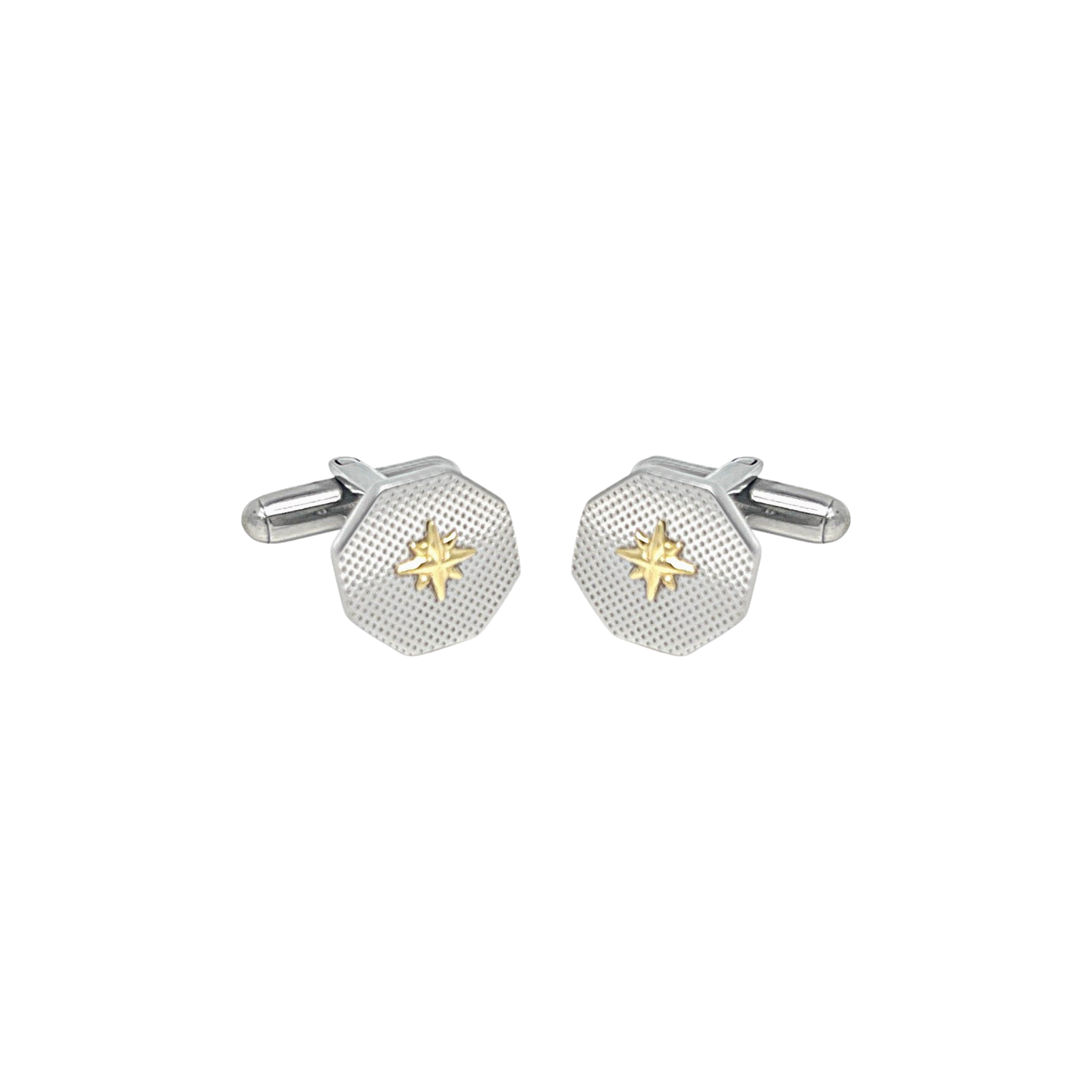 Gemelli in acciaio con rosa dei venti in oro 18Kt (gr 0.10)