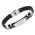 Bracciale in acciaio e cuoio nero con rosa dei venti oro 18 kt (gr 0.05)