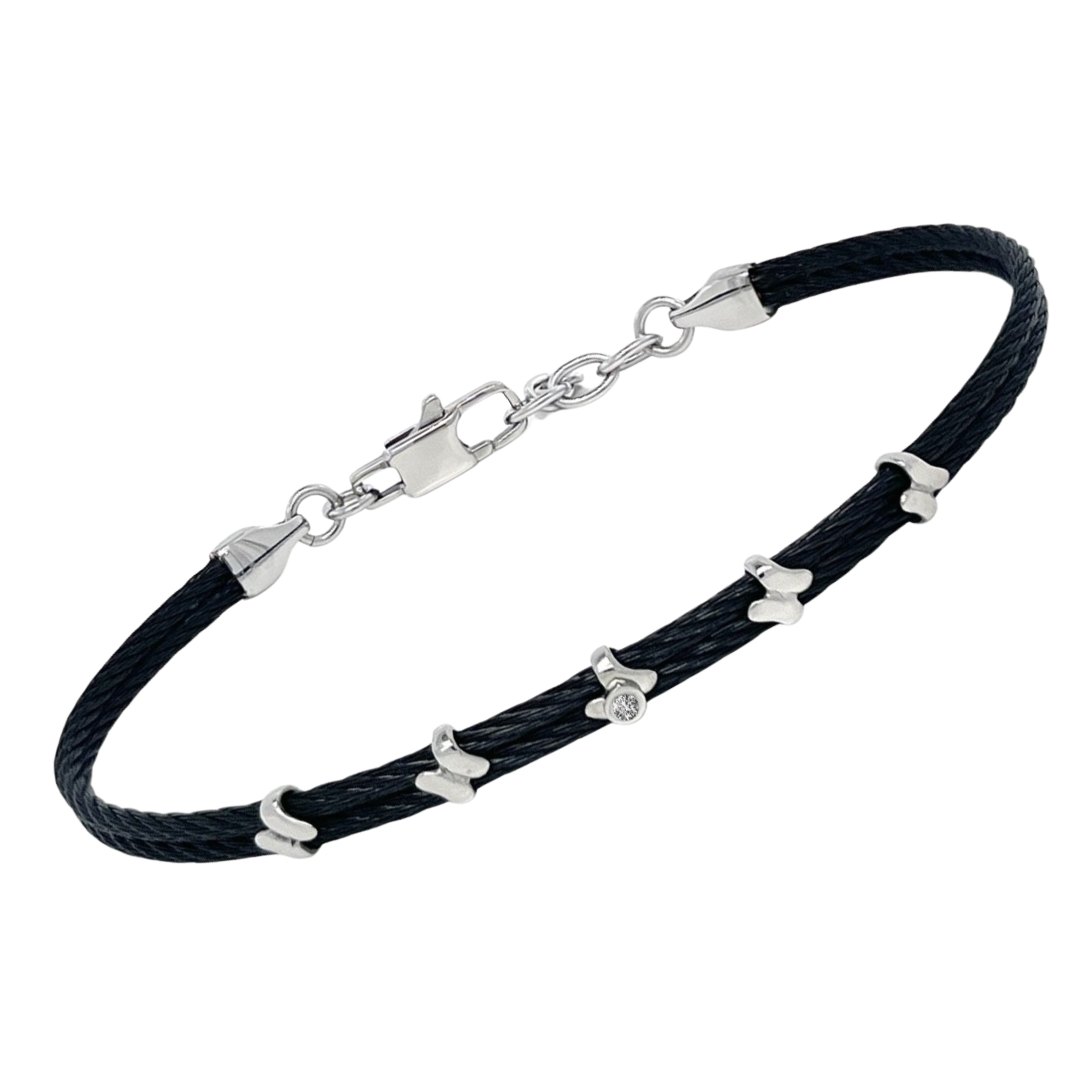 Bracciale cavetto in acciaio PVD nero con semilavorati e Diamante Naturale 0,015 ct