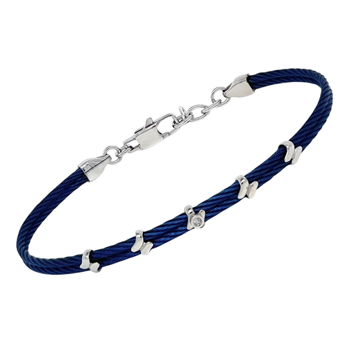 Bracciale cavetto in acciaio PVD blu con semilavorati e Diamante Naturale 0,015 ct