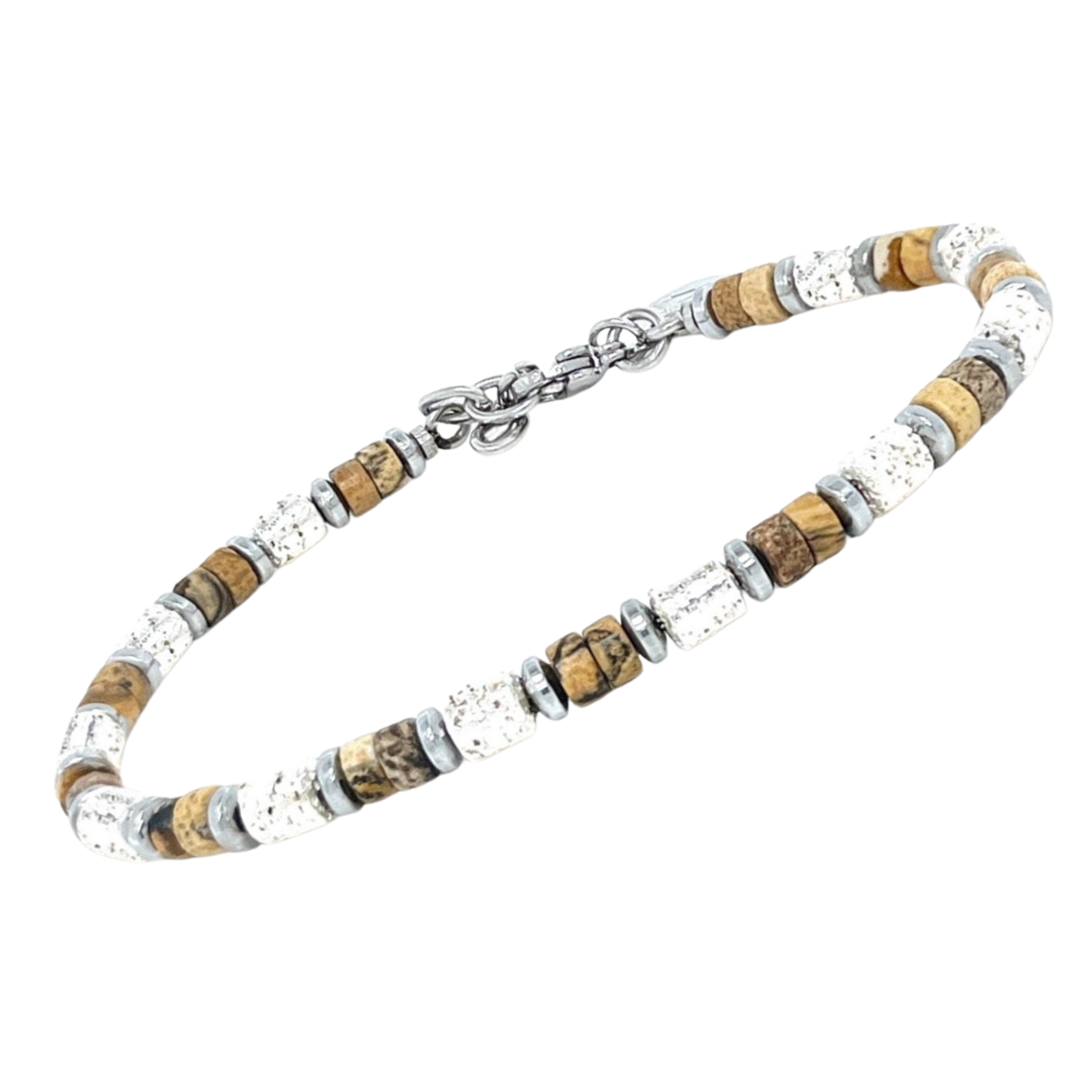 Bracciale con Pietre naturali Paesina, Ematite e semilavorati in acciaio