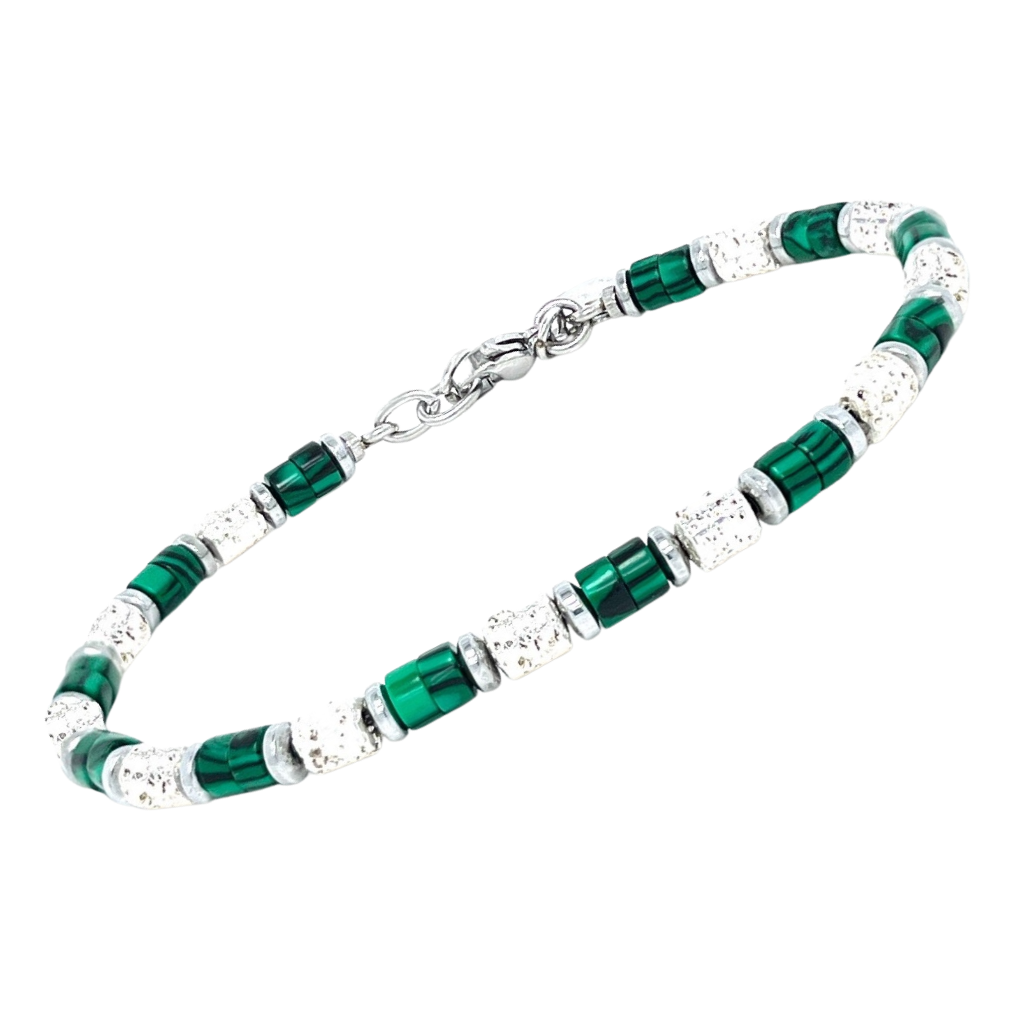 Bracciale con Pietre naturali Malachite, Ematite e semilavorati in acciaio