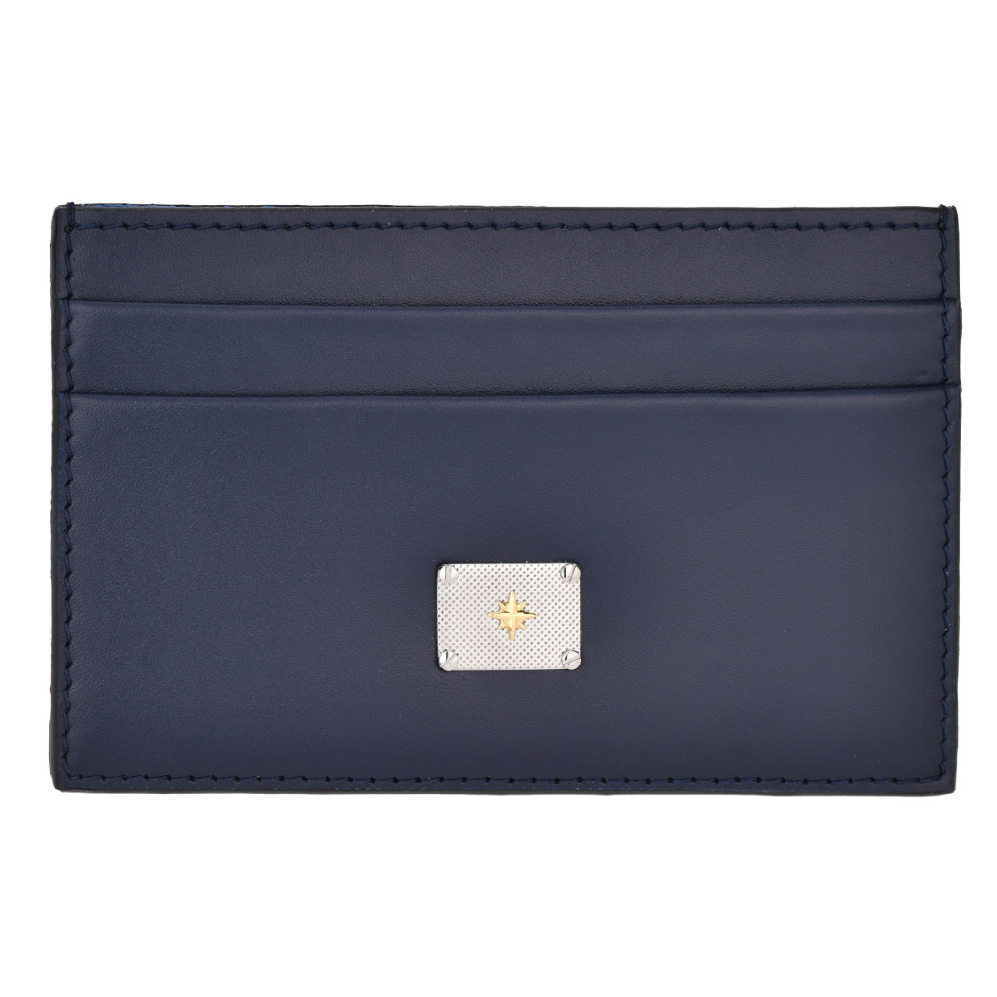 Portacarte in vera pelle blu con oro 18 carati 0,04 gr
