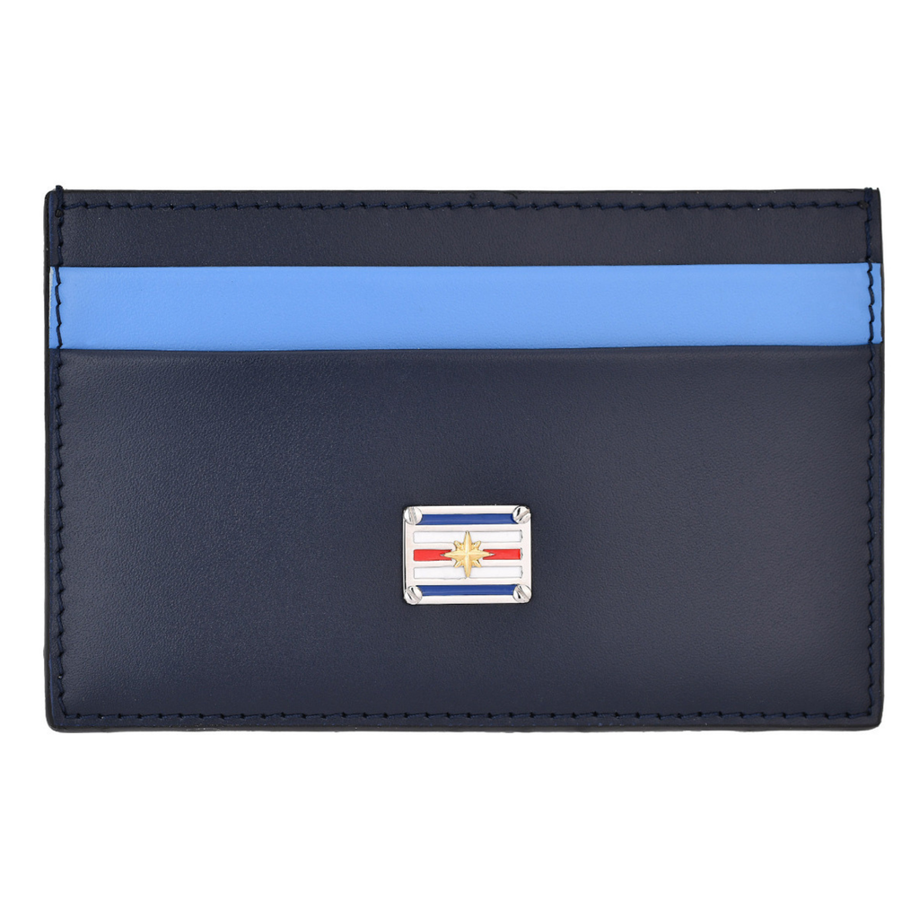 Portacarte in vera pelle azzurra con oro 18 carati 0,04 gr