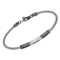 Bracciale in acciaio con semilavorati in argento 925 (gr. 3.65) colore rutenio e Swarovski nero e blu zaffiro