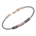 Bracciale in acciaio con semilavorati in argento 925 (gr. 3.65) colore rutenio e rosé e Swarovski nero e rosso rubino