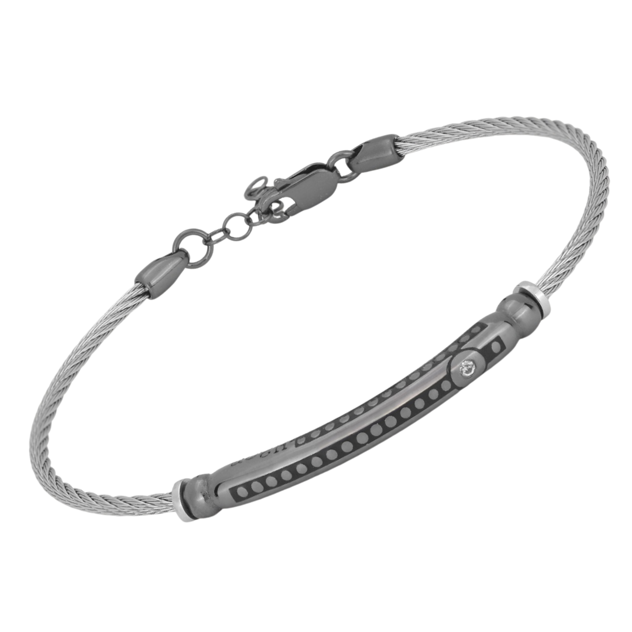 Bracciale in acciaio con semilavorati in argento 925 (gr. 4.00) colore rutenio e Swarovski bianco