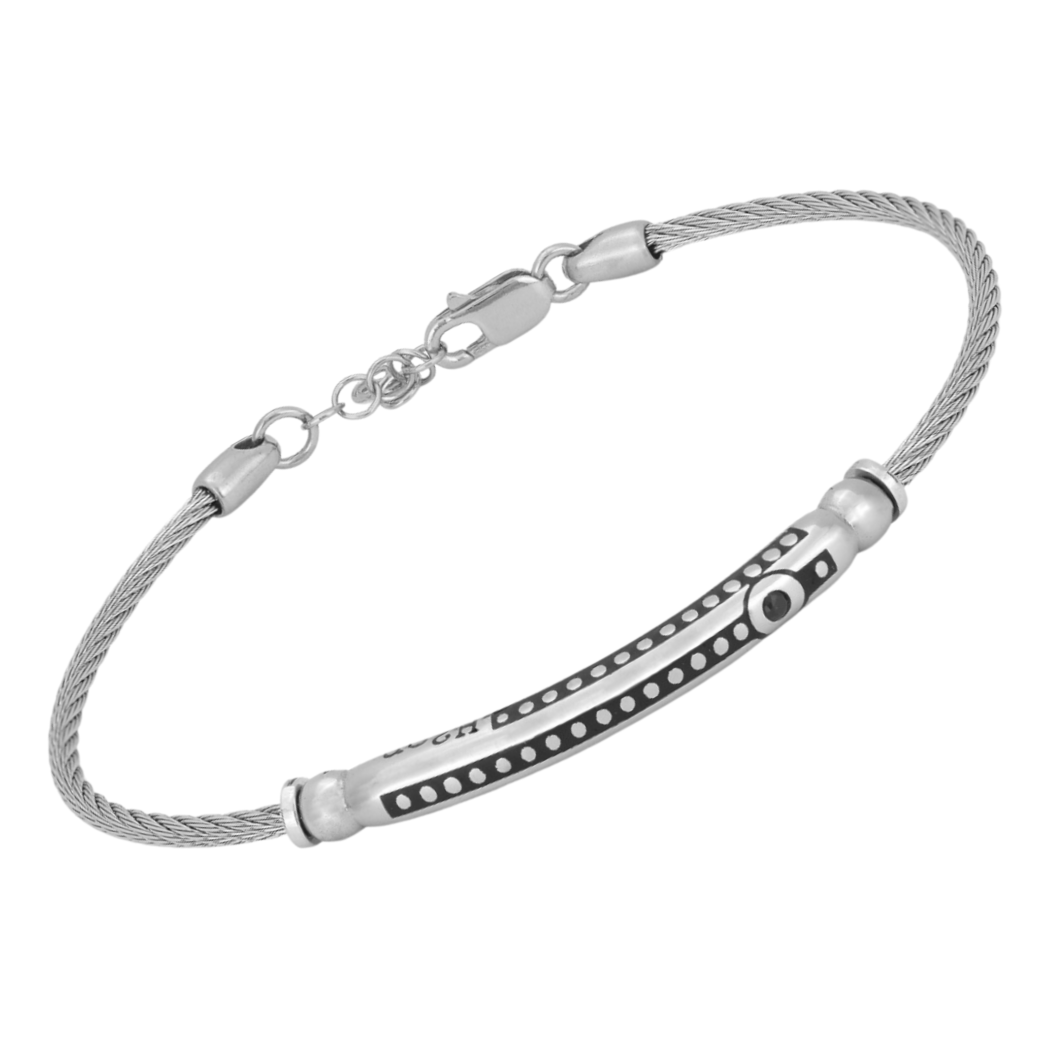Bracciale in acciaio con semilavorati in argento 925 (gr. 4.00) colore rutenio e Swarovski nero