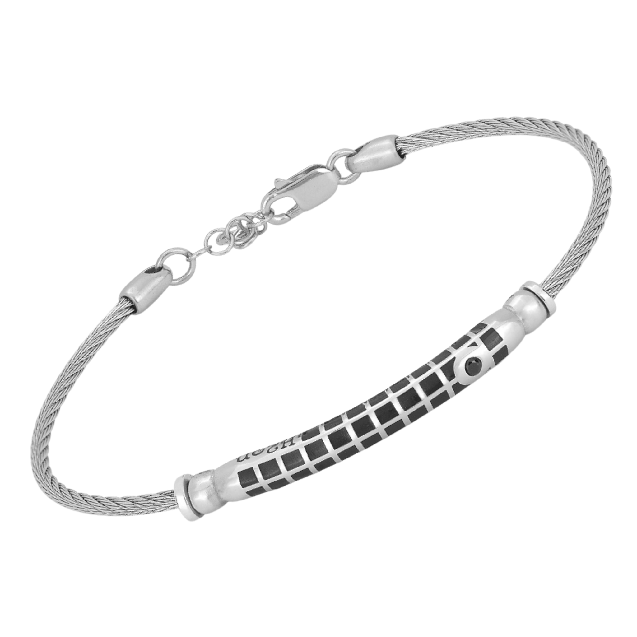 Bracciale in acciaio con semilavorati in argento 925 (gr. 4.00) e Swarovski bianco